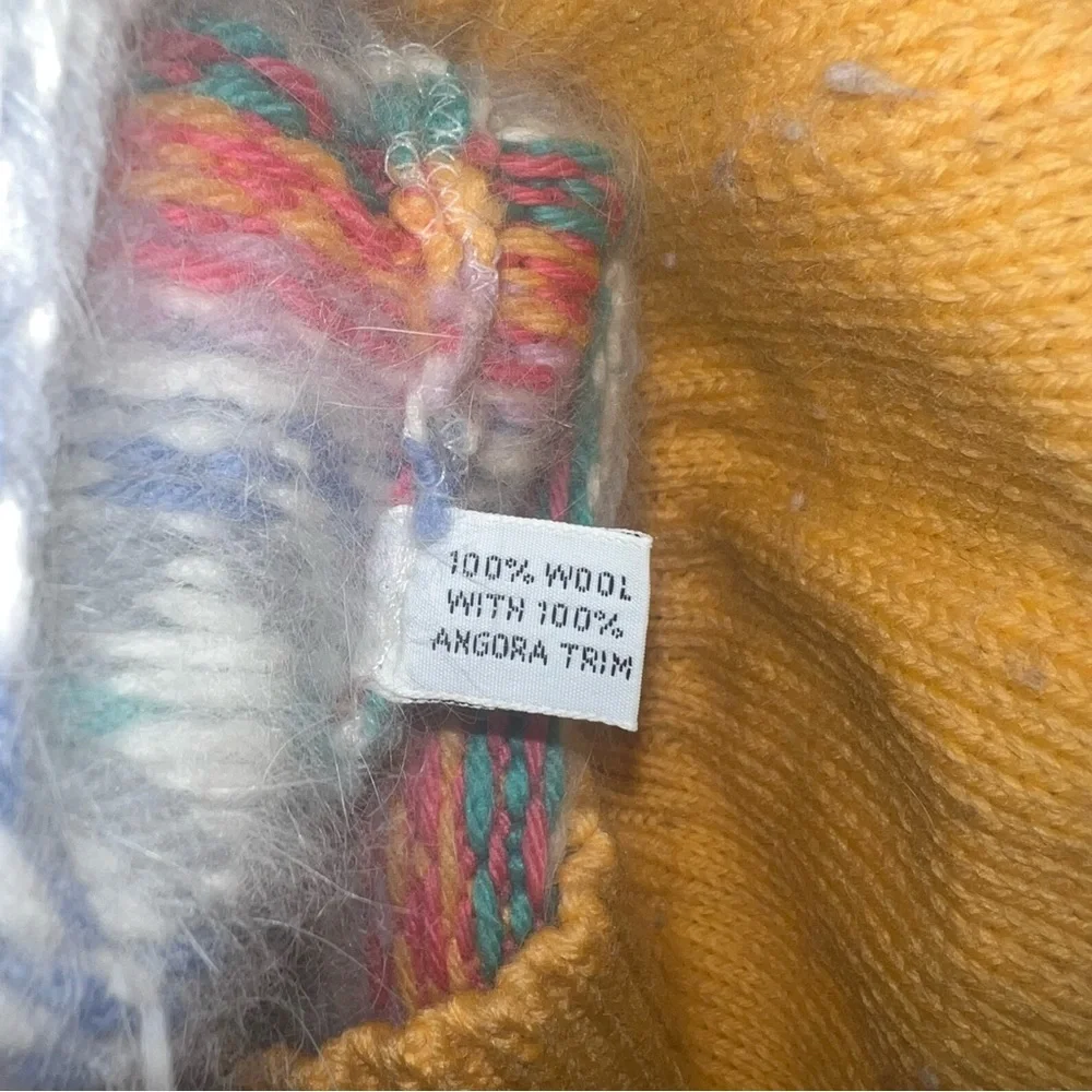 Vintage Marceau Wool Angora Fair‎ Isle Sweater Fuzzy Pink Mustard Cottagecore